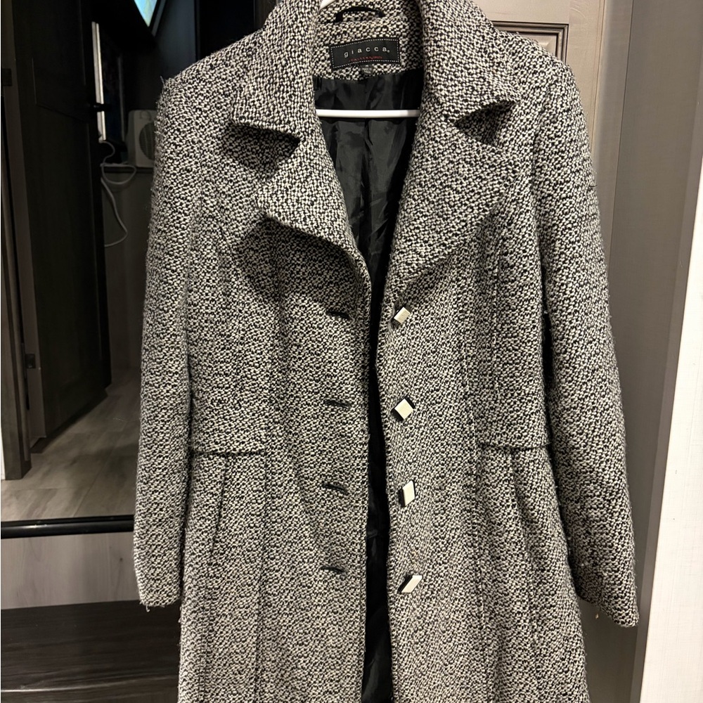 Giacca Black and White Tweed Trench Coat